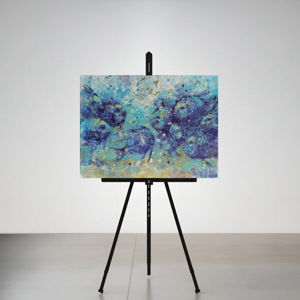 Spalvingas paveikslas su mėlynomis žuvytėmis