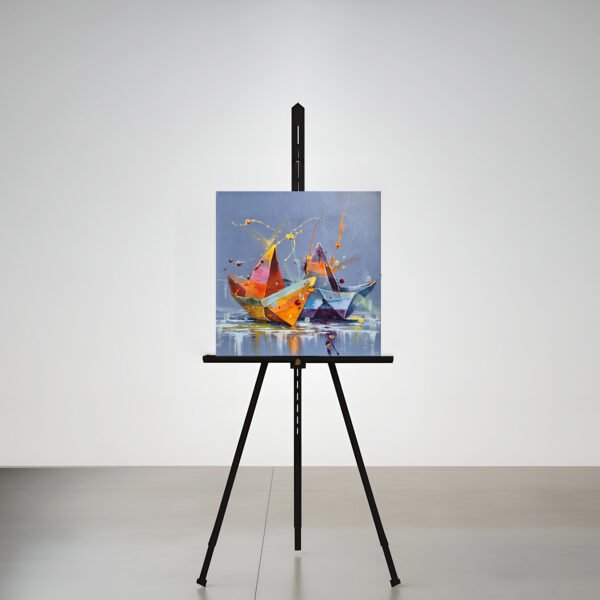 Paveikslas ant drobės, du spalvingi origami laiveliai