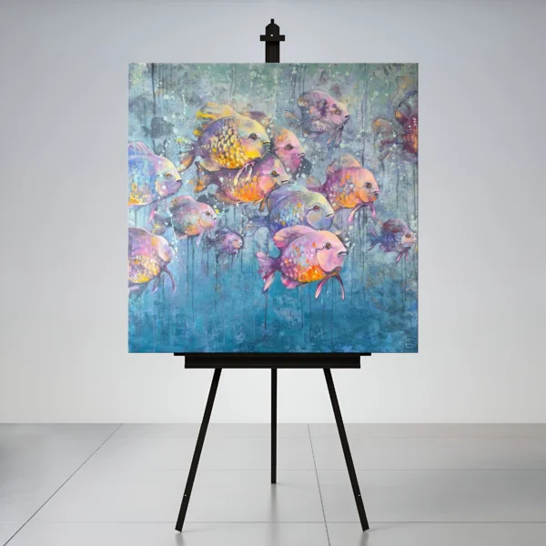 Originalus paveikslas ant drobės su spalvingomis žuvytėmis